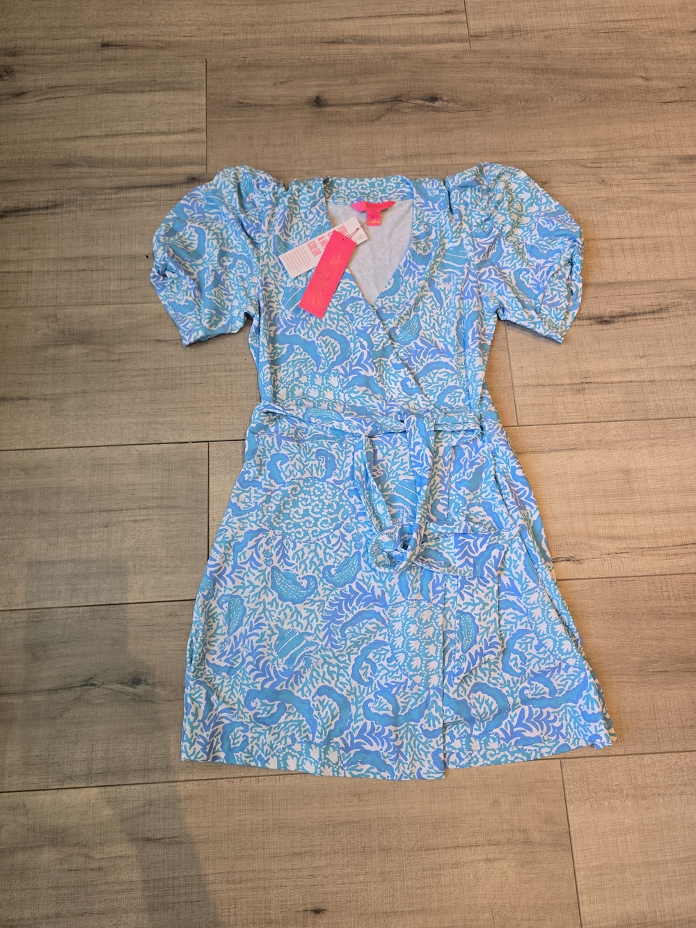 Lilly Pulitzer Blue & White Floral Wrap Mini Dress
